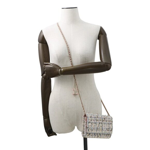 CHANEL Matelasse Tweed Chain Wallet Tweed White/Pink/Blue A33814 - Picture 9 of 14